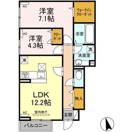 カーサフェリーチェⅡ（D)の物件間取画像